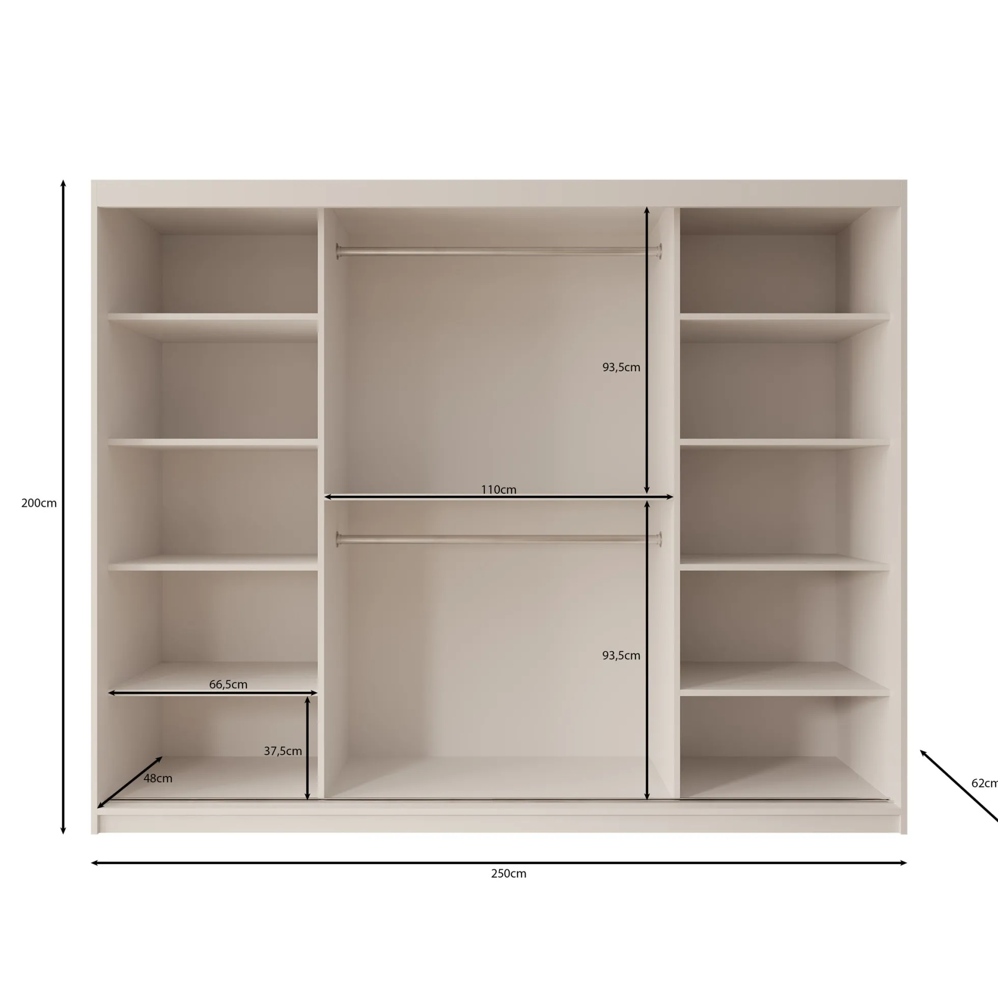 Ulysses - Kledingkast met schuifdeuren - Beige - 250x62x200 cm