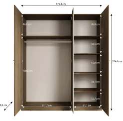 Valduz - Kledingkast 3-deurs - Eiken - 179x59x215 cm