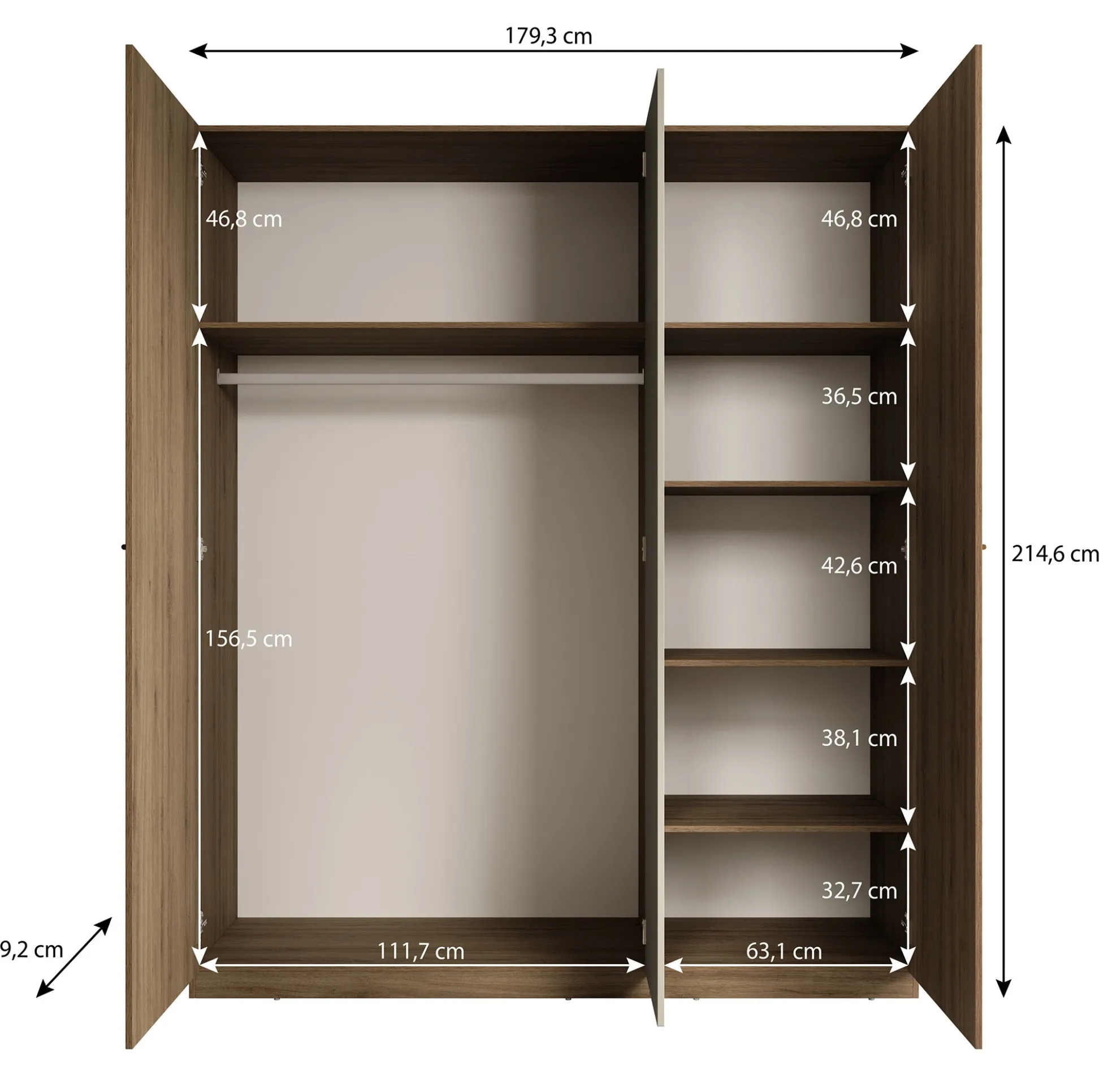 Valduz - Kledingkast 3-deurs - Eiken - 179x59x215 cm