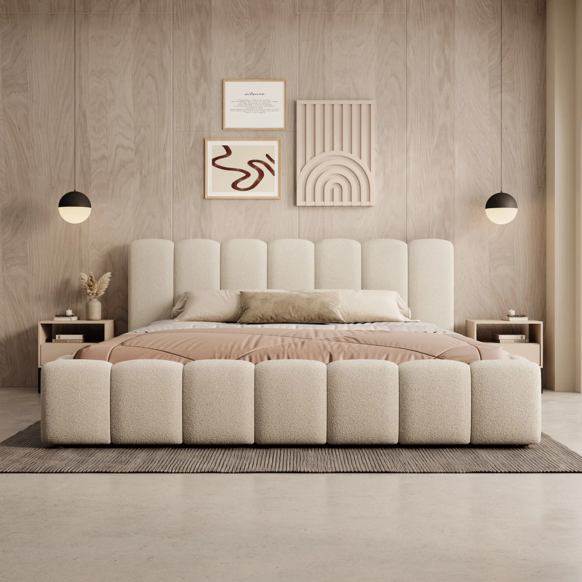 Valerio - Tweepersoonsbed - Teddystof beige - 180x200 cm