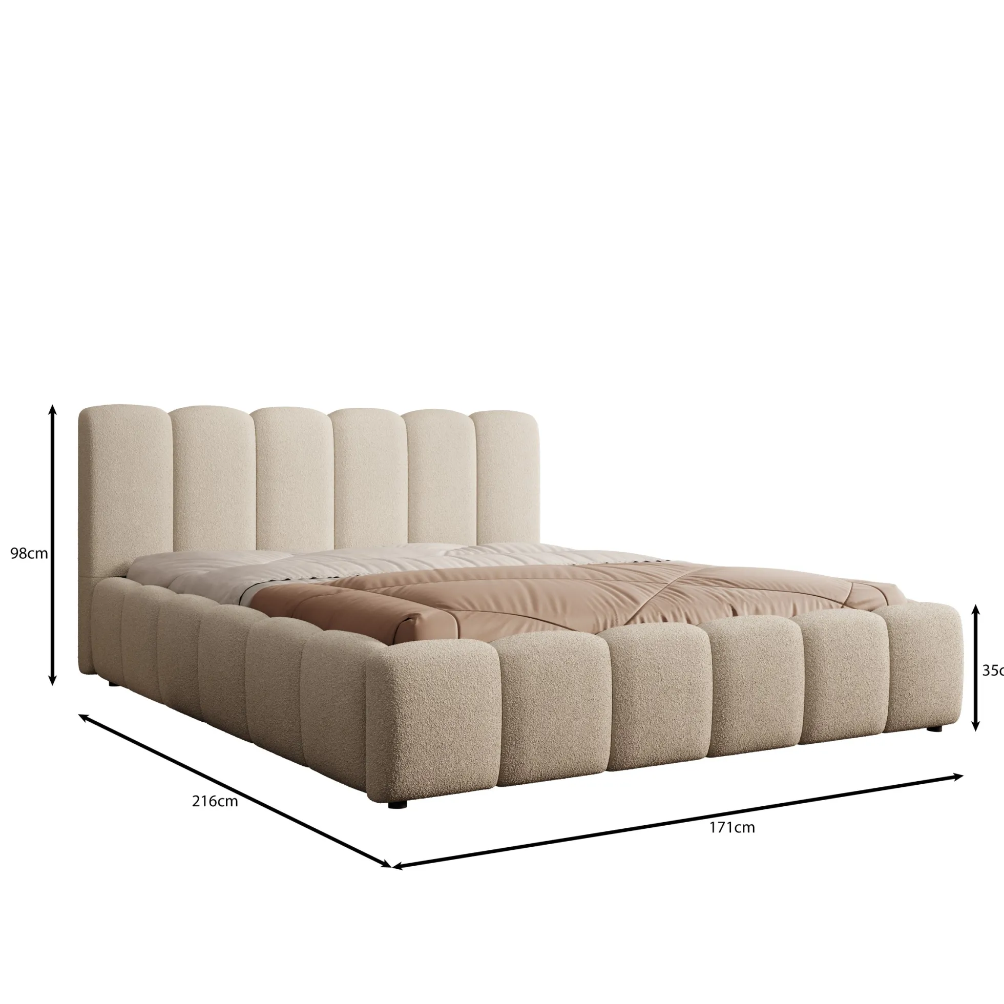 Valerio - Tweepersoonsbed - Teddystof beige - 160x200 cm