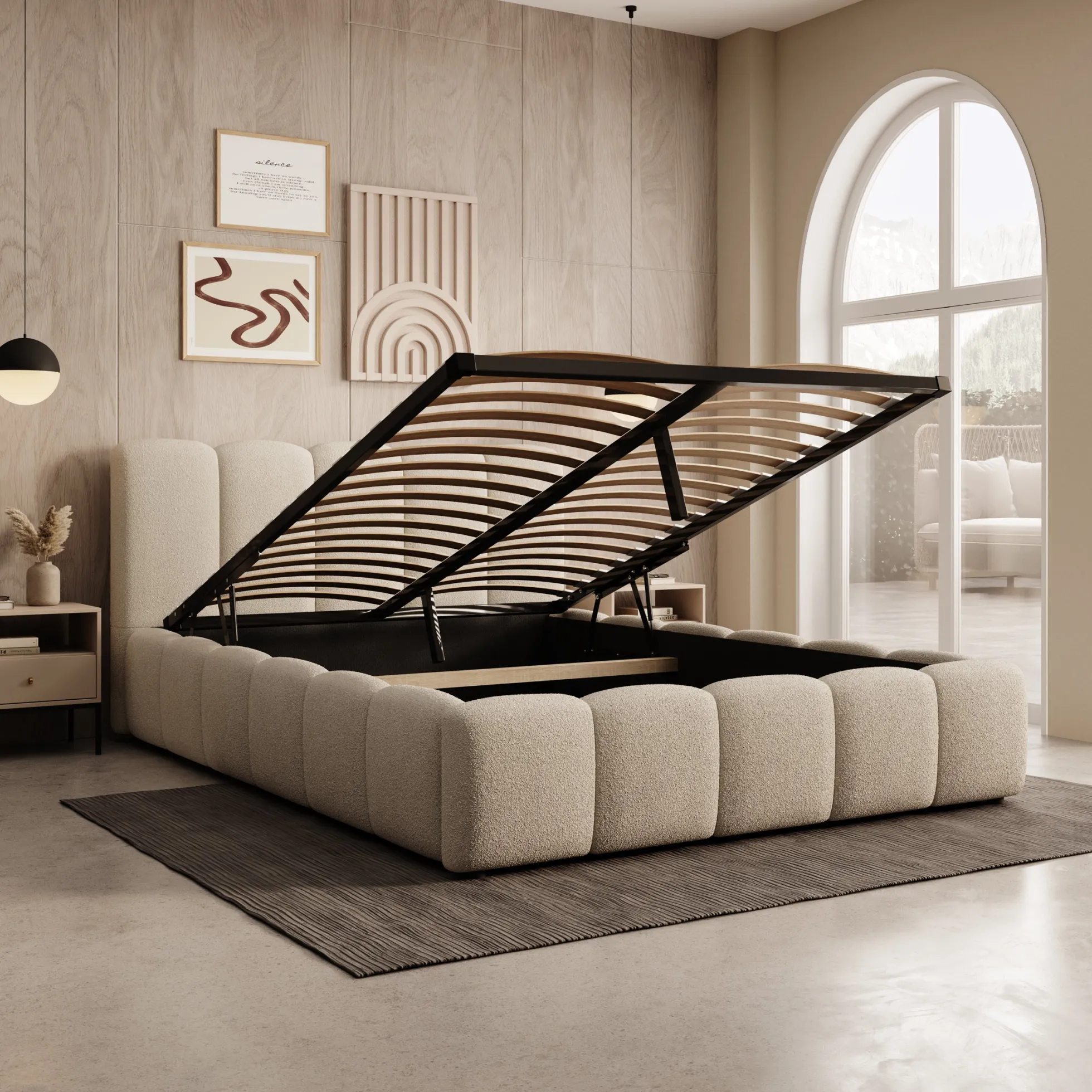 Valerio - Tweepersoonsbed - Teddystof beige - 140x200 cm