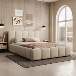 Valerio - Tweepersoonsbed - Teddystof beige - 140x200 cm