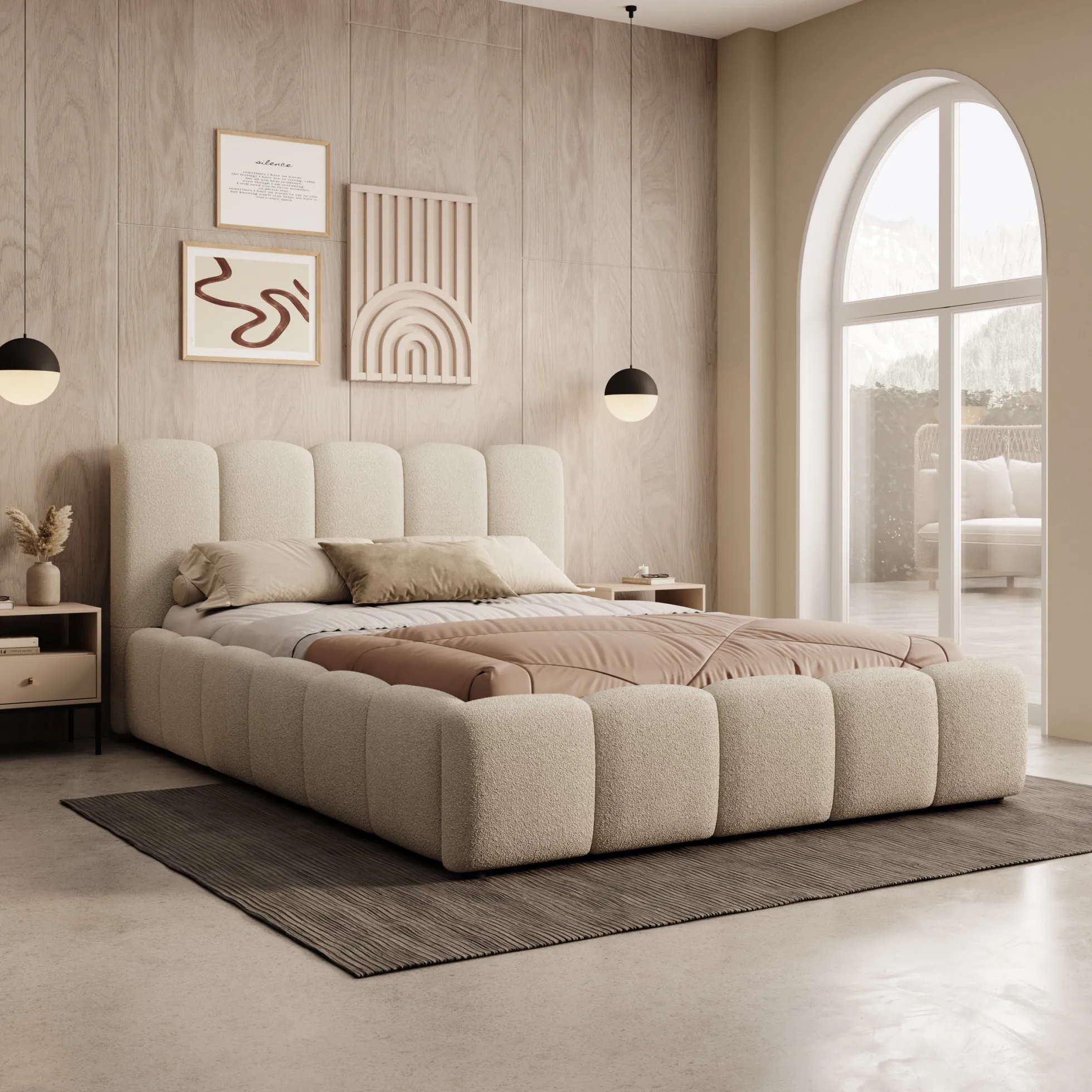 Valerio - Tweepersoonsbed - Teddystof beige - 140x200 cm