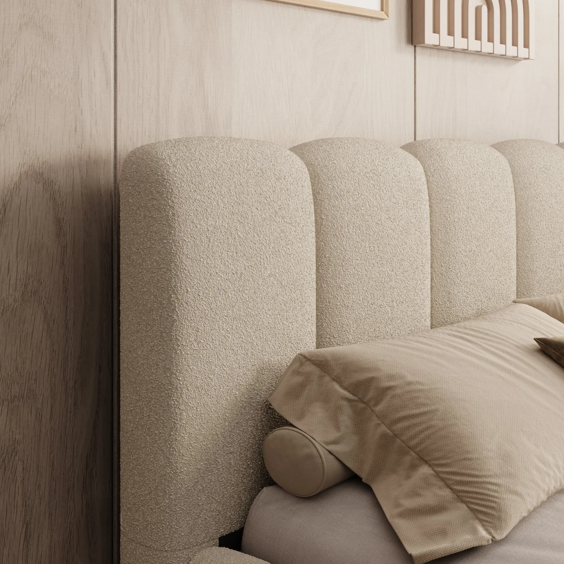 Valerio - Tweepersoonsbed - Teddystof beige - 140x200 cm