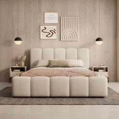 Valerio - Tweepersoonsbed - Teddystof beige - 140x200 cm