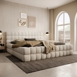 Valona - Tweepersoonsbed - Teddystof beige - 180x200 cm