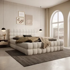 Valona - Tweepersoonsbed - Teddystof beige - 140x200 cm