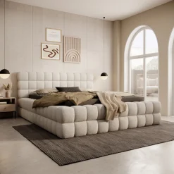 Valona - Tweepersoonsbed - Teddystof beige - 160x200 cm