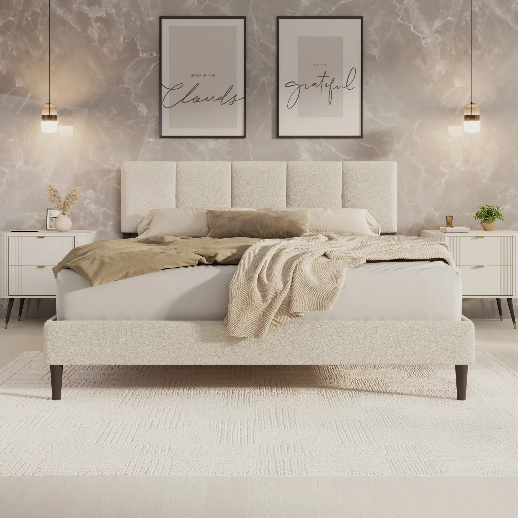 Varell - Tweepersoonsbed - Teddystof beige - 180x200 cm