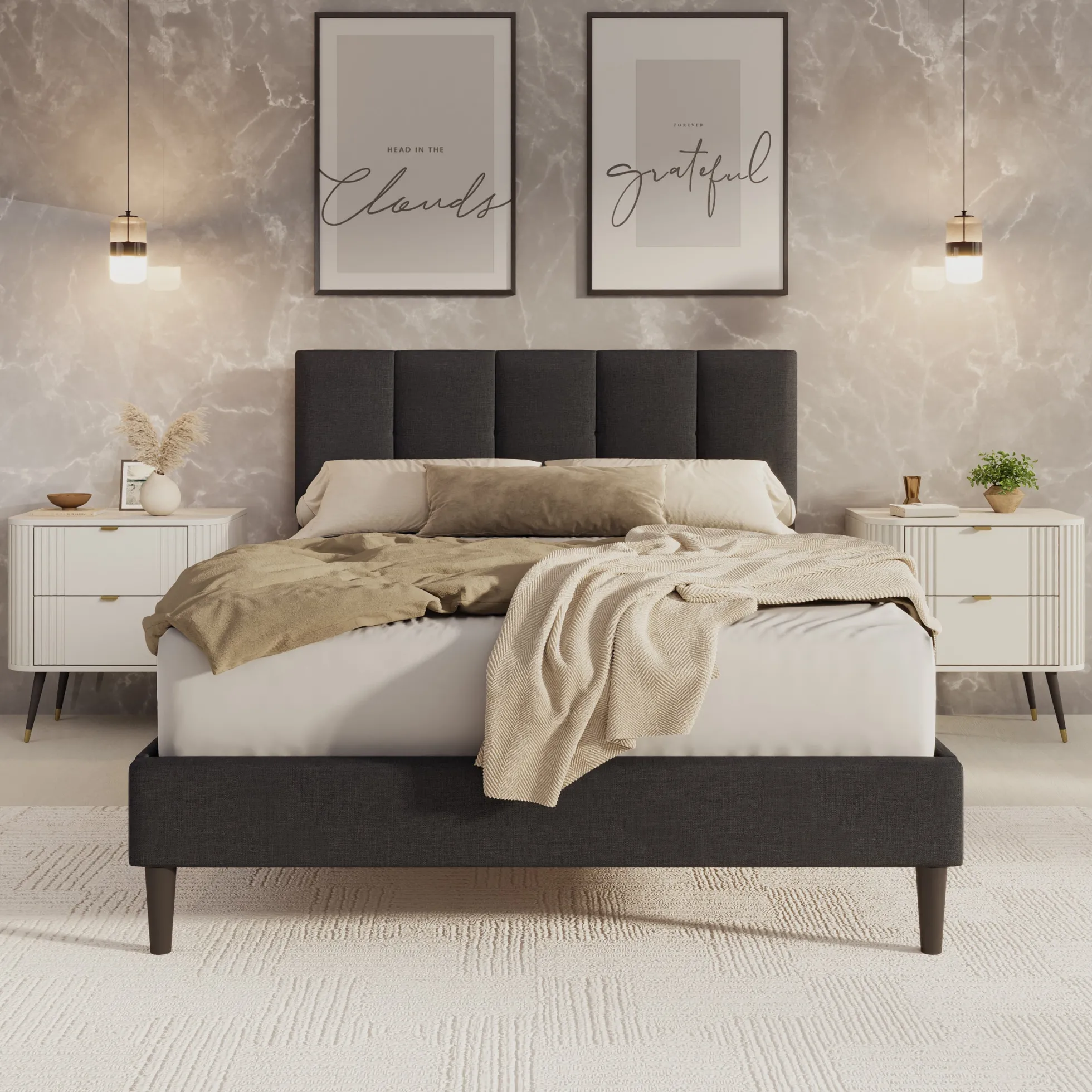 Varell - Tweepersoonsbed - Stof zwart - 140x200 cm
