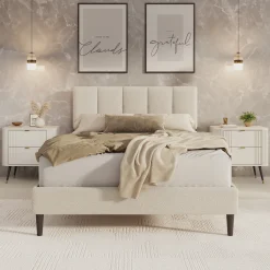 Varell - Tweepersoonsbed - Teddystof beige - 140x200 cm