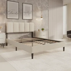 Varell - Tweepersoonsbed - Teddystof beige - 140x200 cm
