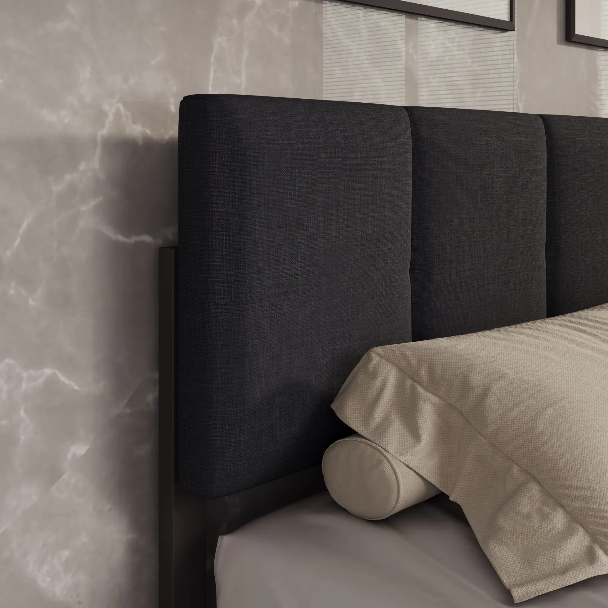 Varell - Tweepersoonsbed - Stof zwart - 180x200 cm