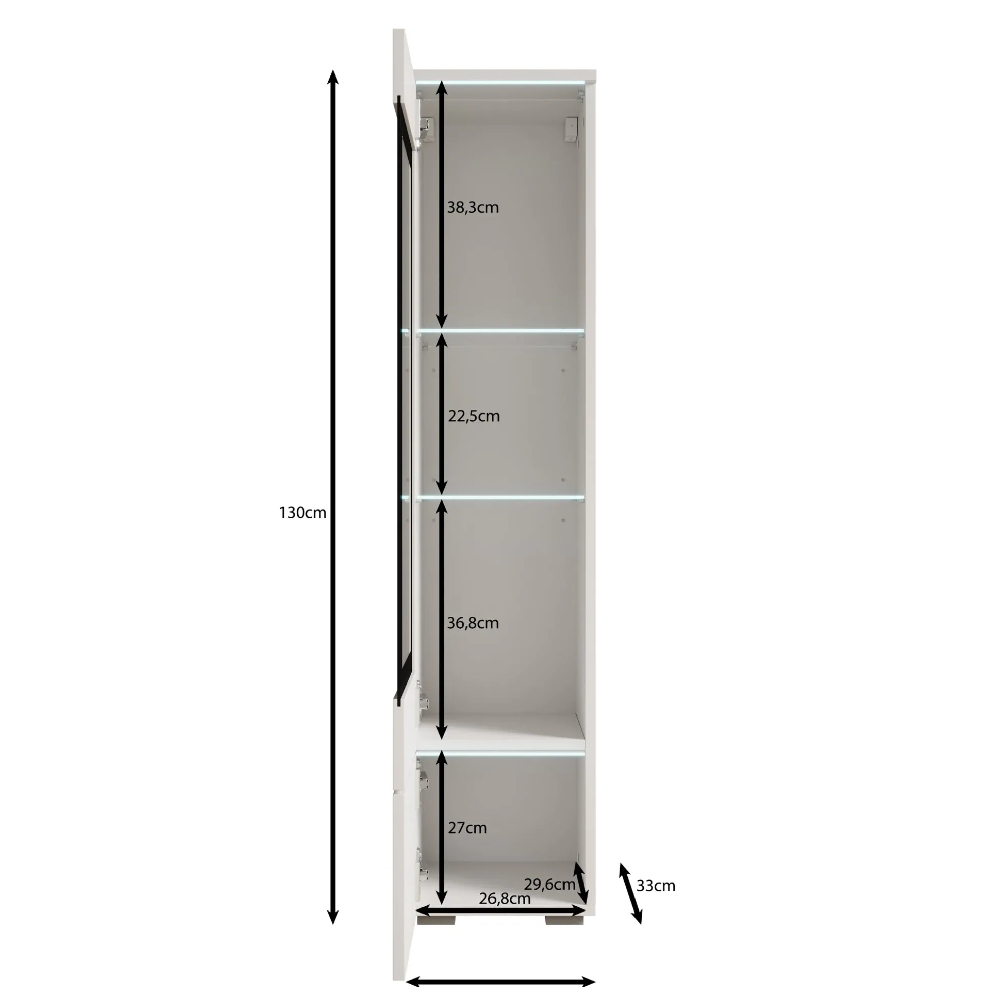 Variety - Vitrinekast met LED - Beige - 30x33x130 cm
