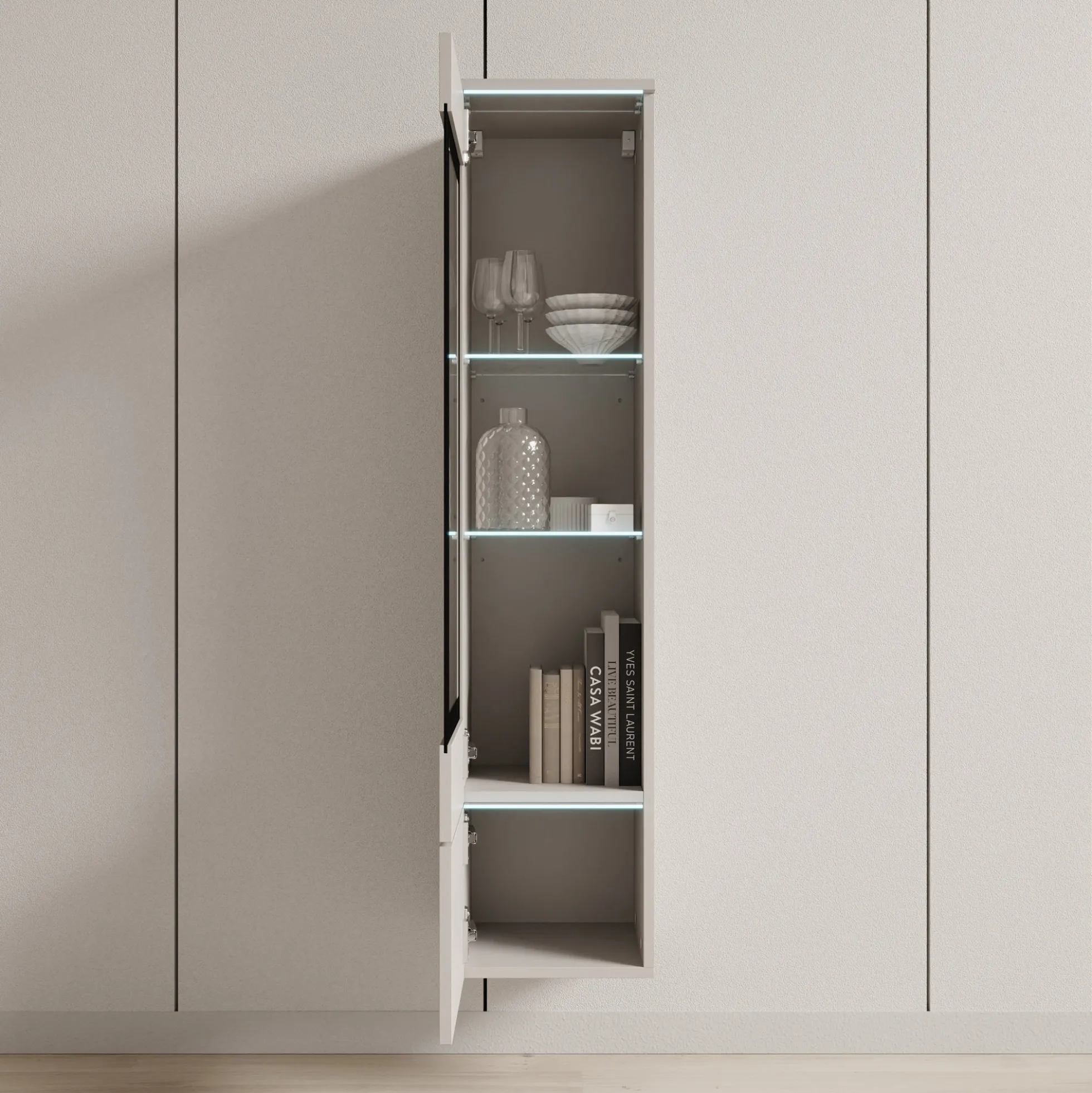 Variety - Vitrinekast met LED - Beige - 30x33x130 cm