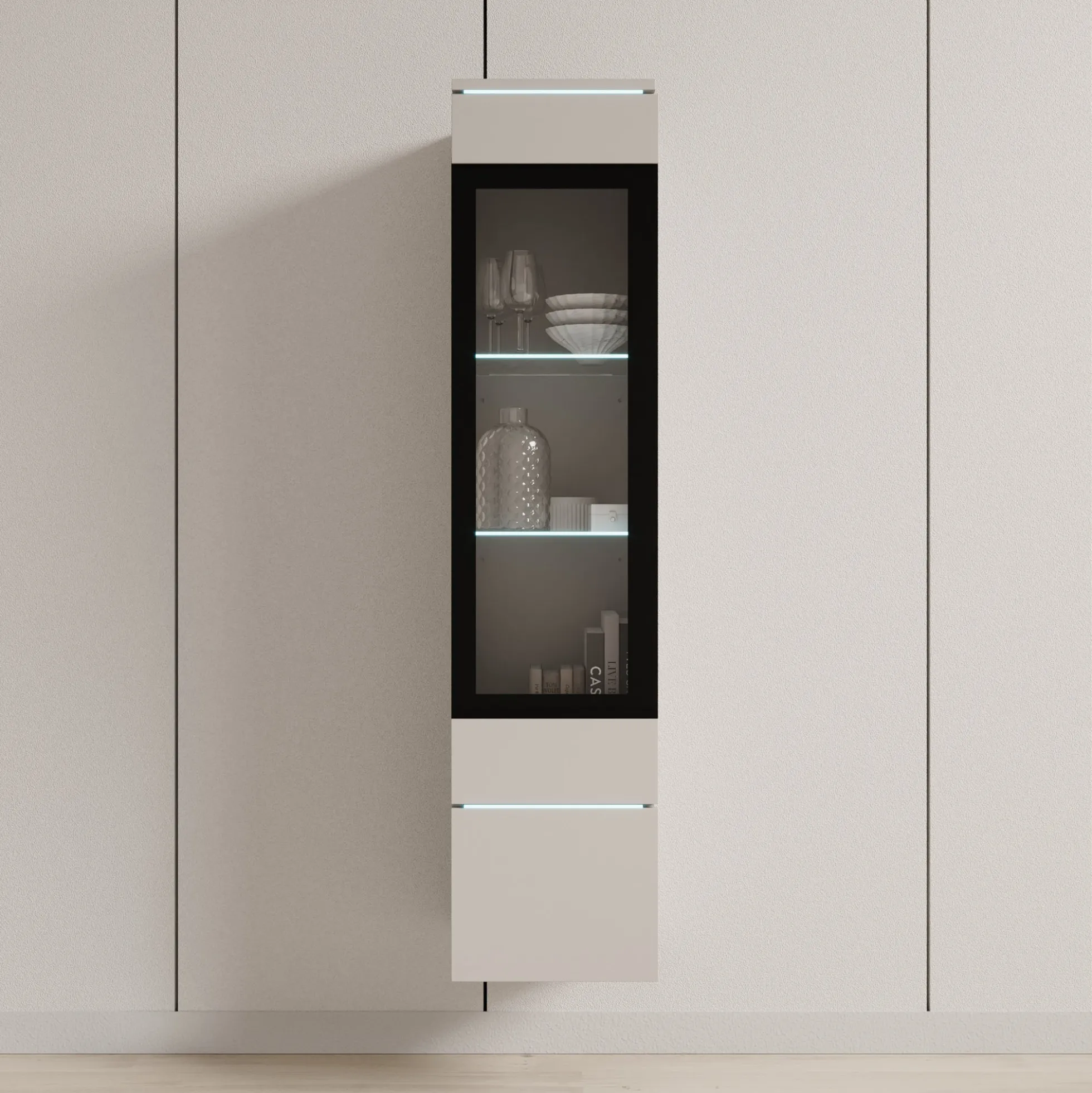 Variety - Vitrinekast met LED - Beige - 30x33x130 cm