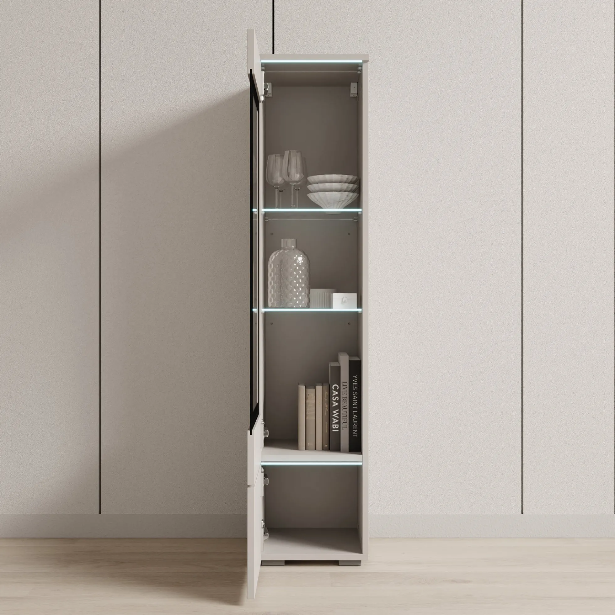 Variety - Vitrinekast met LED - Beige - 30x33x130 cm