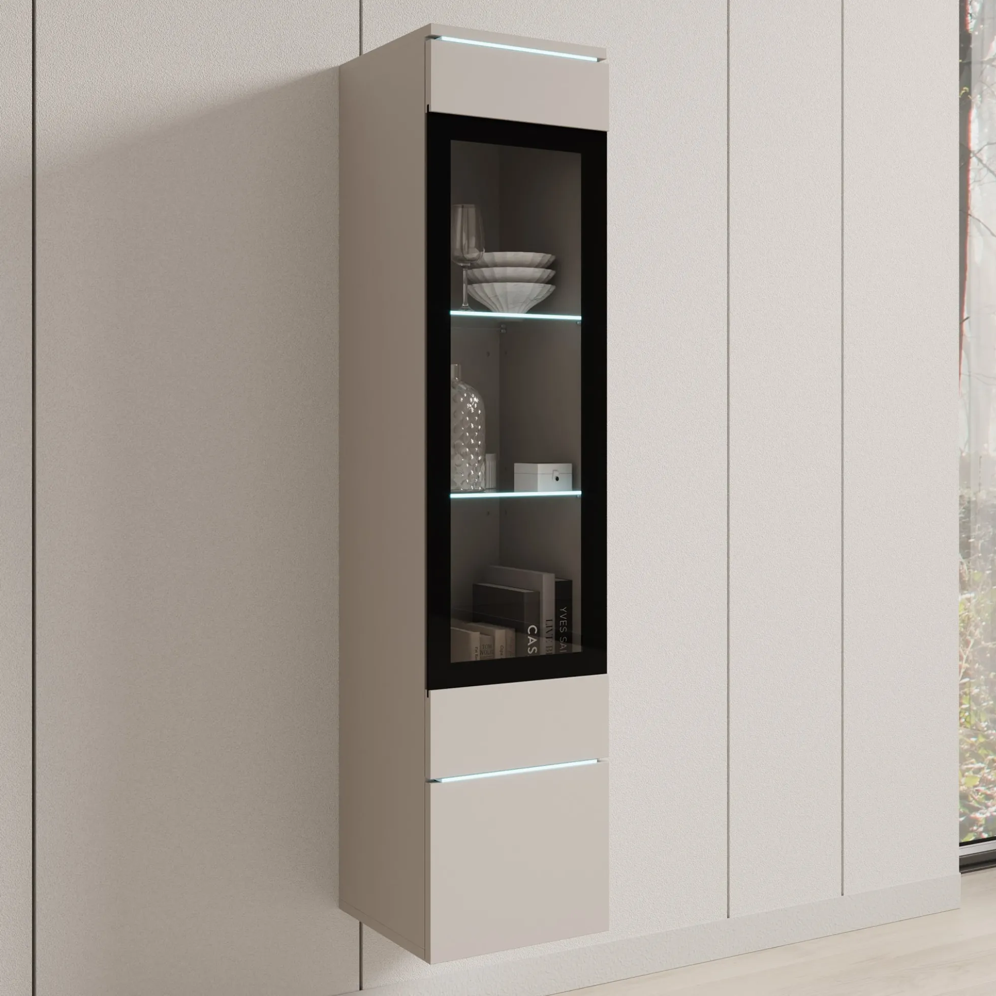 Variety - Vitrinekast met LED - Beige - 30x33x130 cm