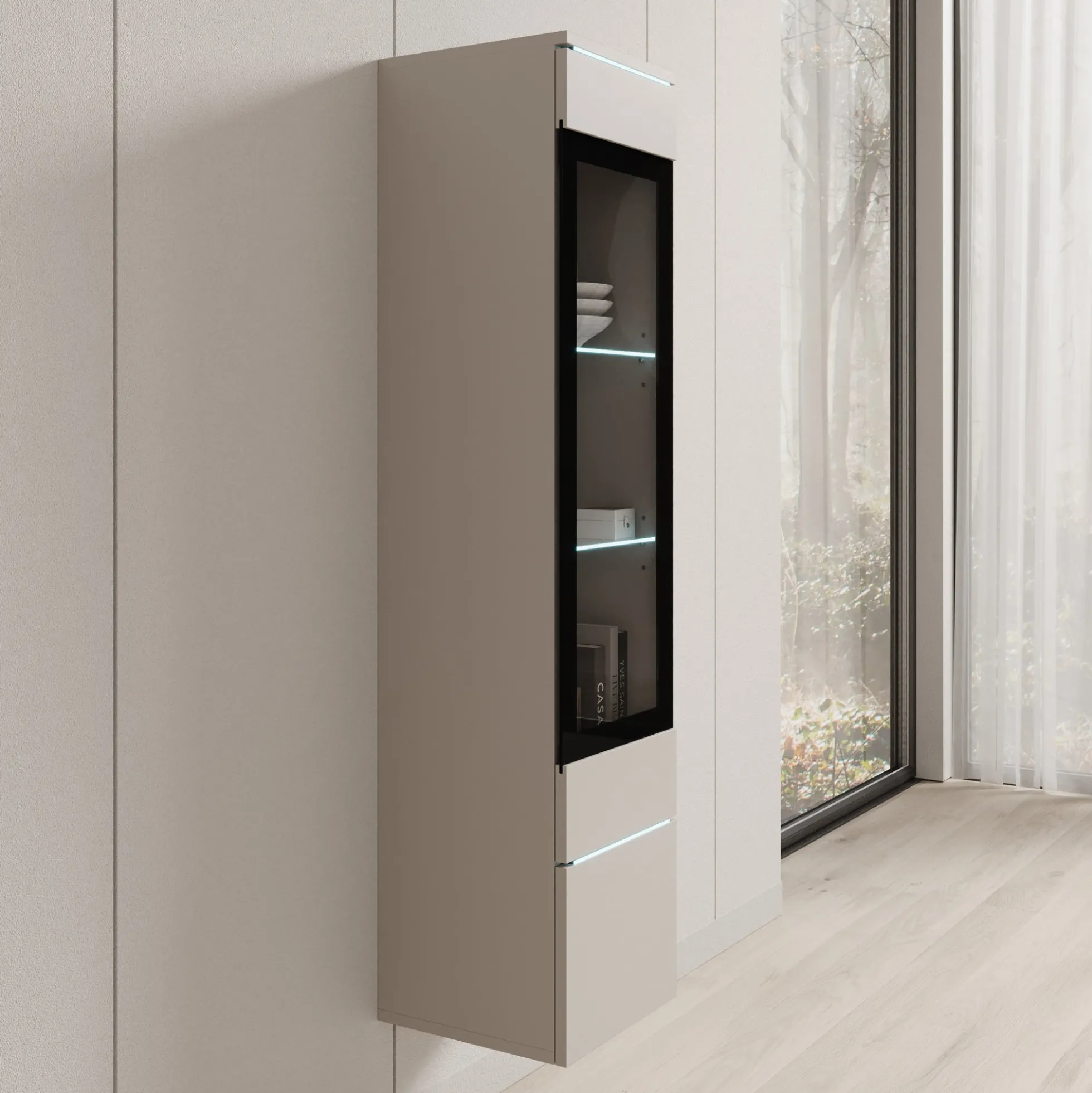 Variety - Vitrinekast met LED - Beige - 30x33x130 cm