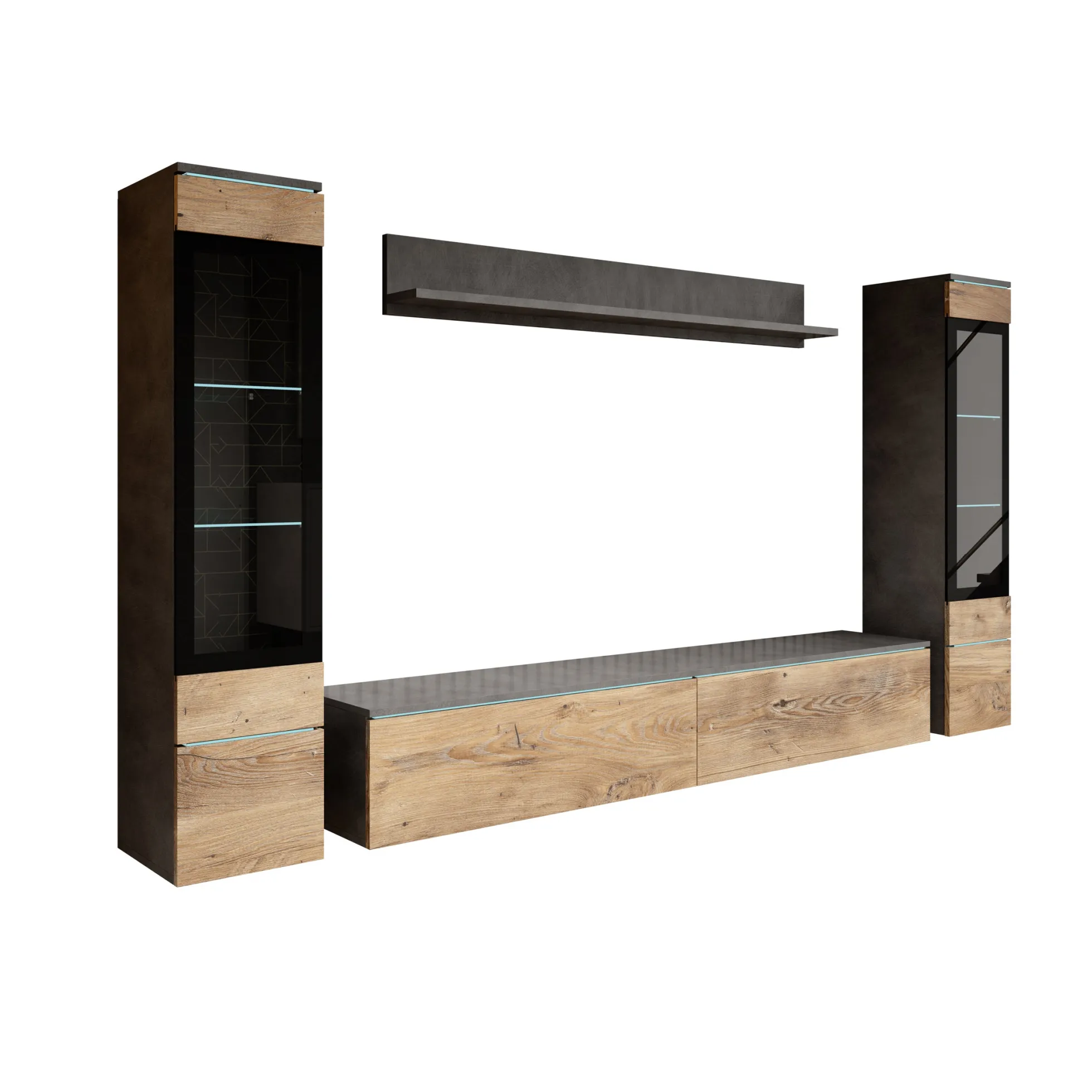 Variety - Wandmeubel - Eiken/Grijs - 180x33x132 cm
