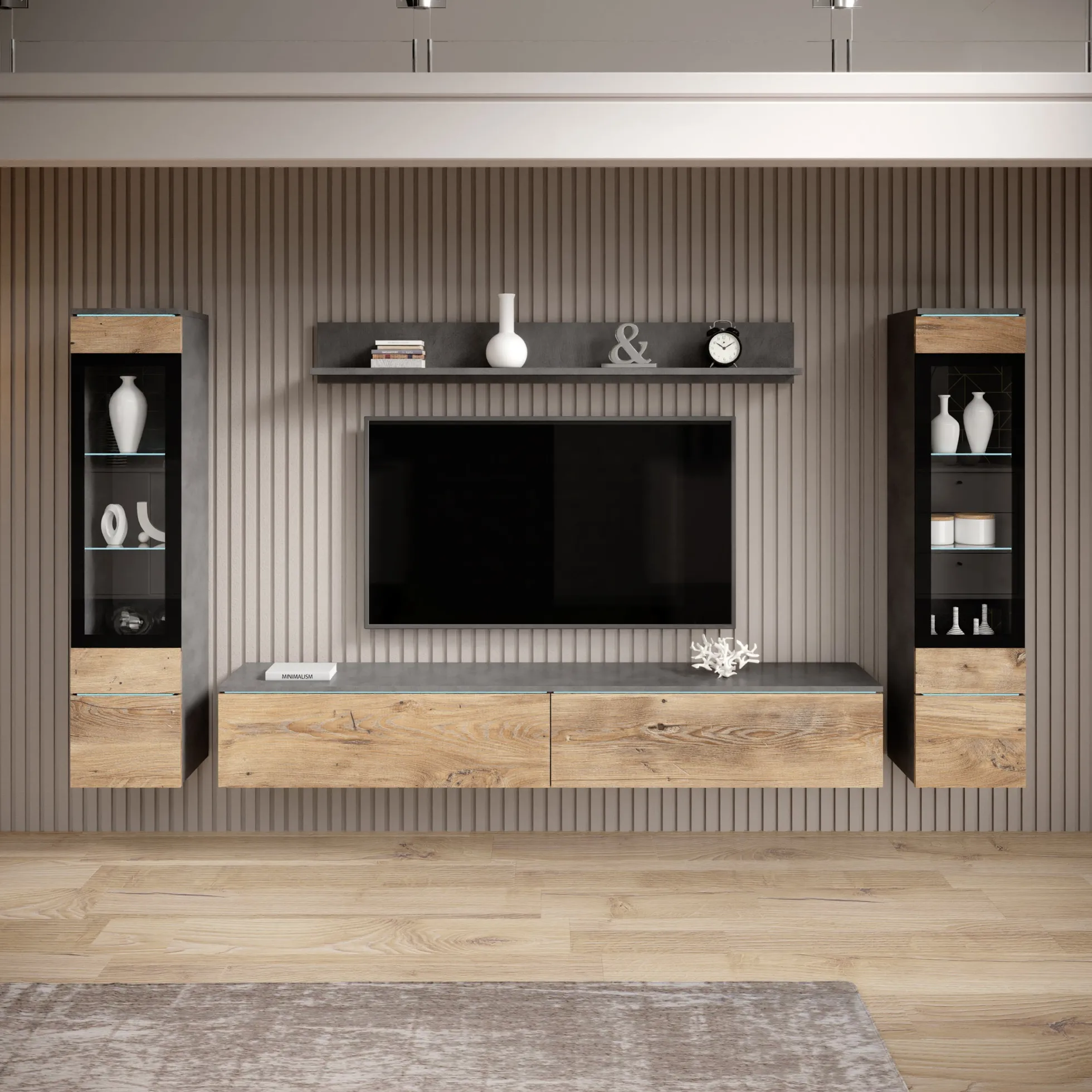 Variety - Wandmeubel - Eiken/Grijs - 180x33x132 cm