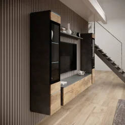 Variety - Wandmeubel - Eiken/Grijs - 180x33x132 cm