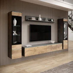 Variety - Wandmeubel - Eiken/Grijs - 180x33x132 cm