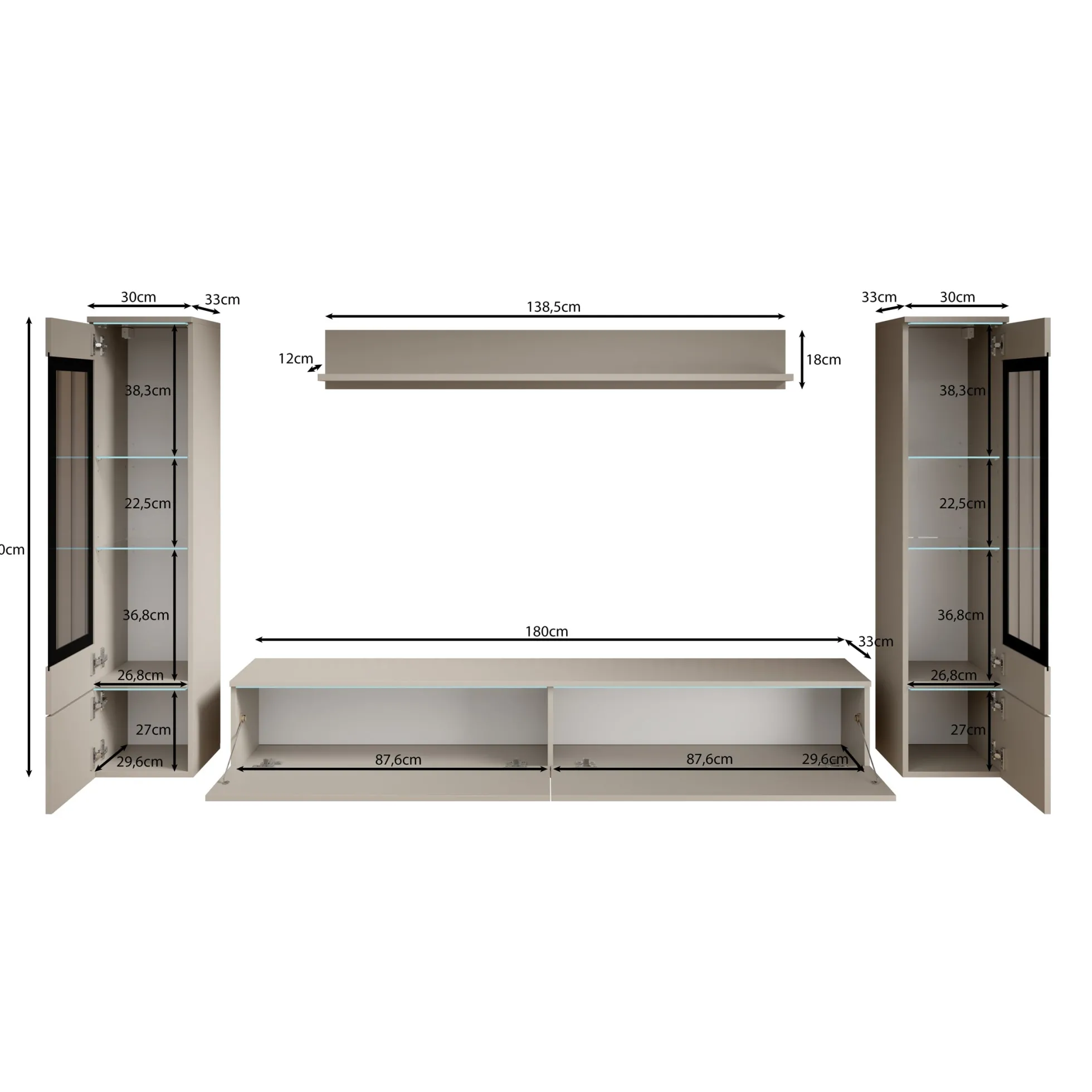 Variety - Wandmeubel - Grijs - 180x33x132 cm
