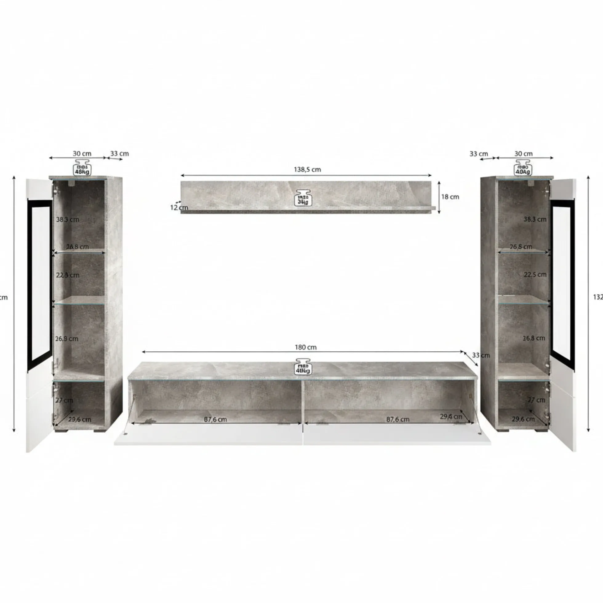 Variety - Wandmeubel - Zwart/eiken - 180x33x132 cm