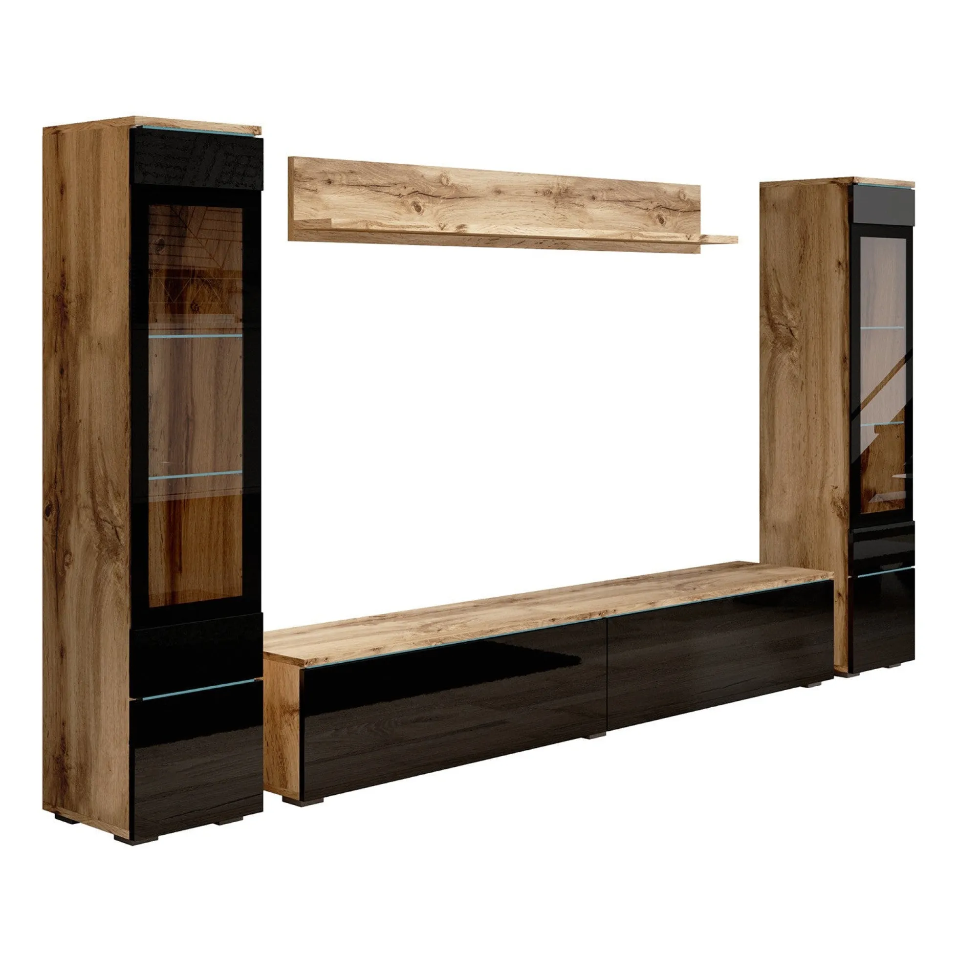 Variety - Wandmeubel - Zwart/eiken - 180x33x132 cm