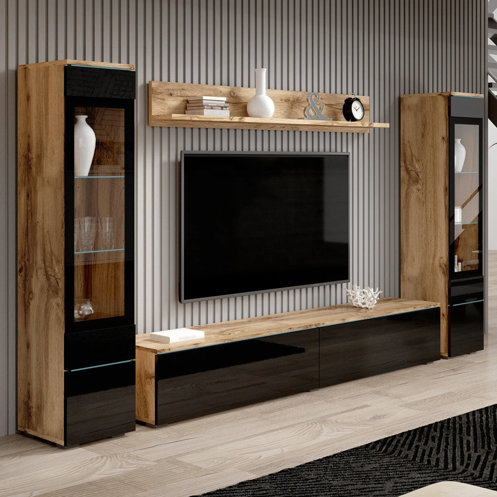 Variety - Wandmeubel - Zwart/eiken - 180x33x132 cm
