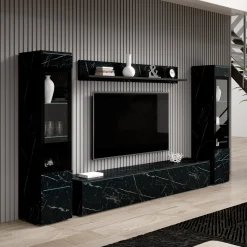Variety - Wandmeubel - Zwart/marmerlook - 180x33x132 cm