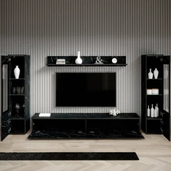 Variety - Wandmeubel - Zwart/marmerlook - 180x33x132 cm