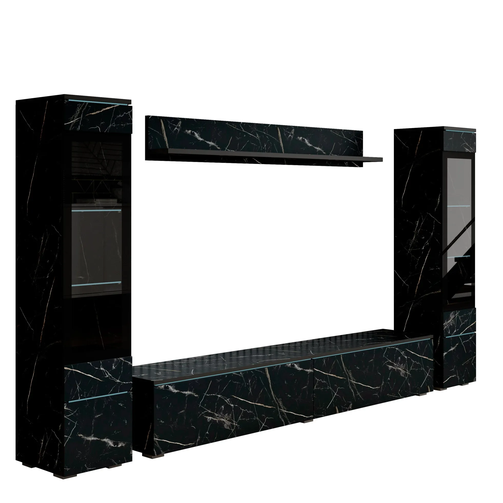 Variety - Wandmeubel - Zwart/marmerlook - 180x33x132 cm