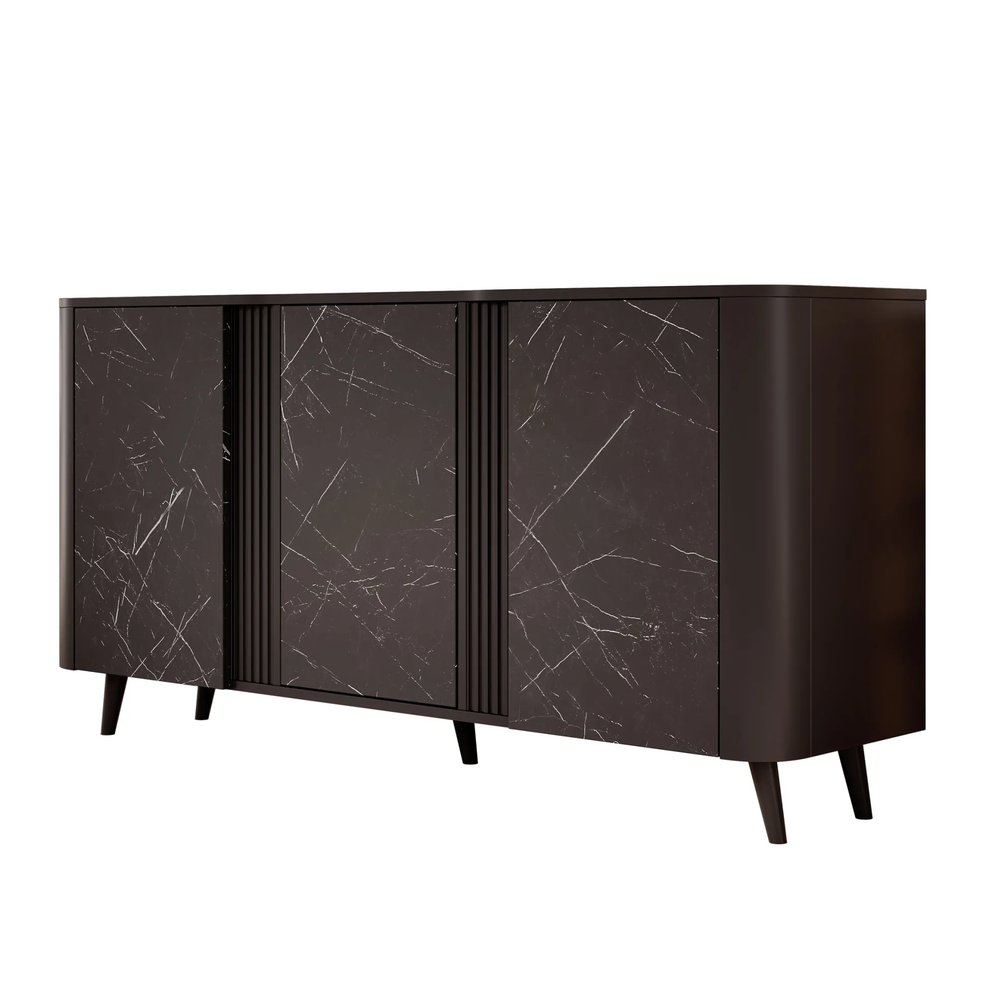 Veda - Dressoir - Zwart/marmerlook - 151x39x76 cm