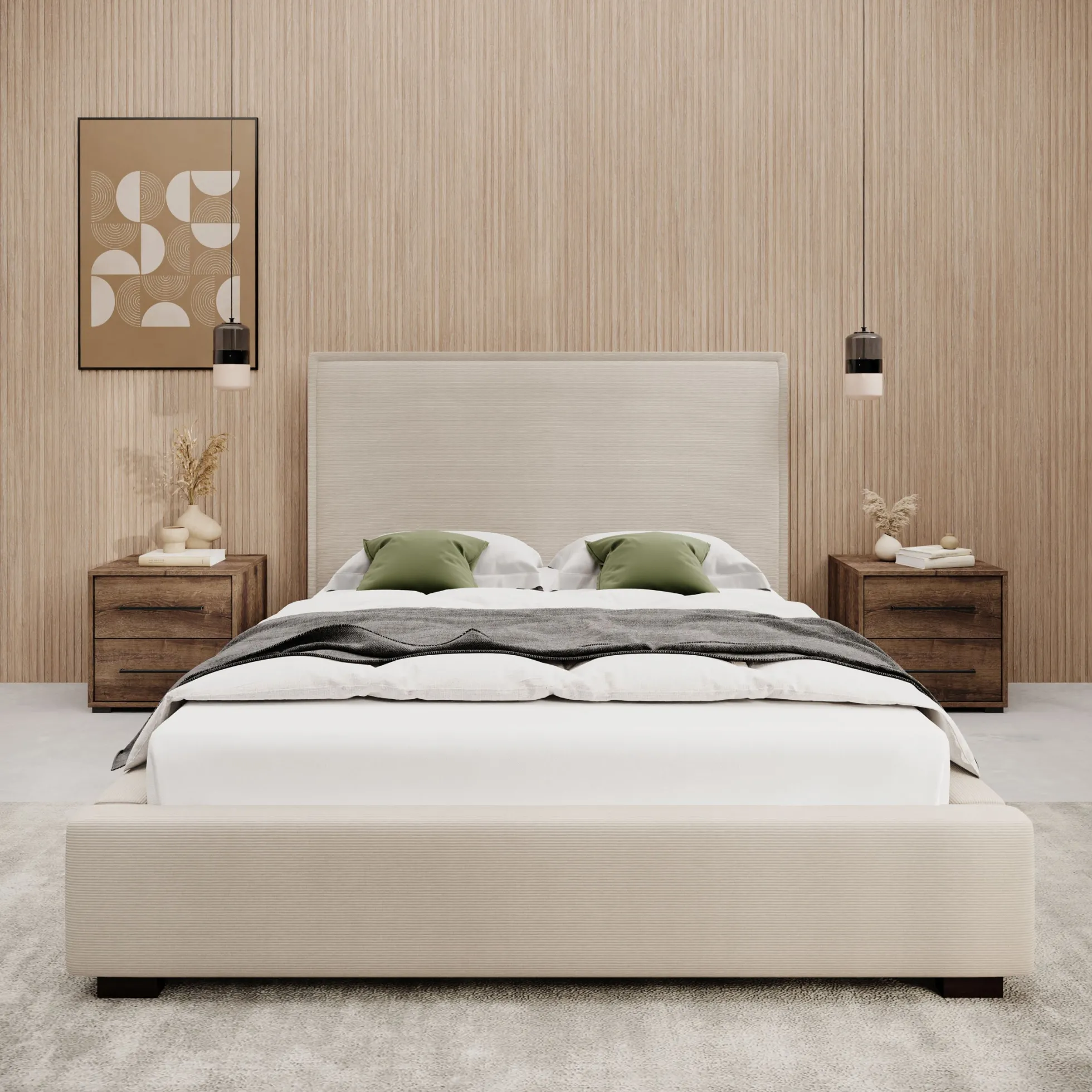 Veda - Tweepersoonsbed - Ribstof beige - 140x200 cm