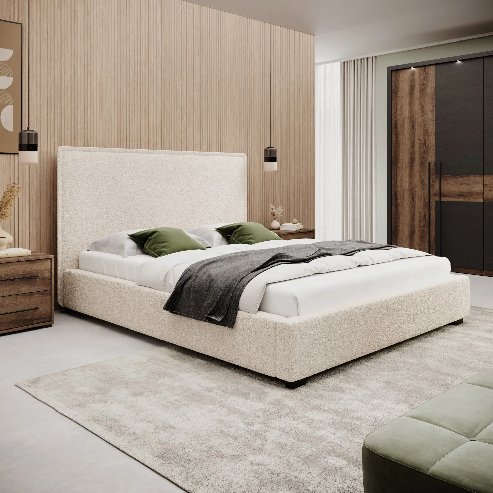 Veda - Tweepersoonsbed - Teddystof beige - 160x200 cm