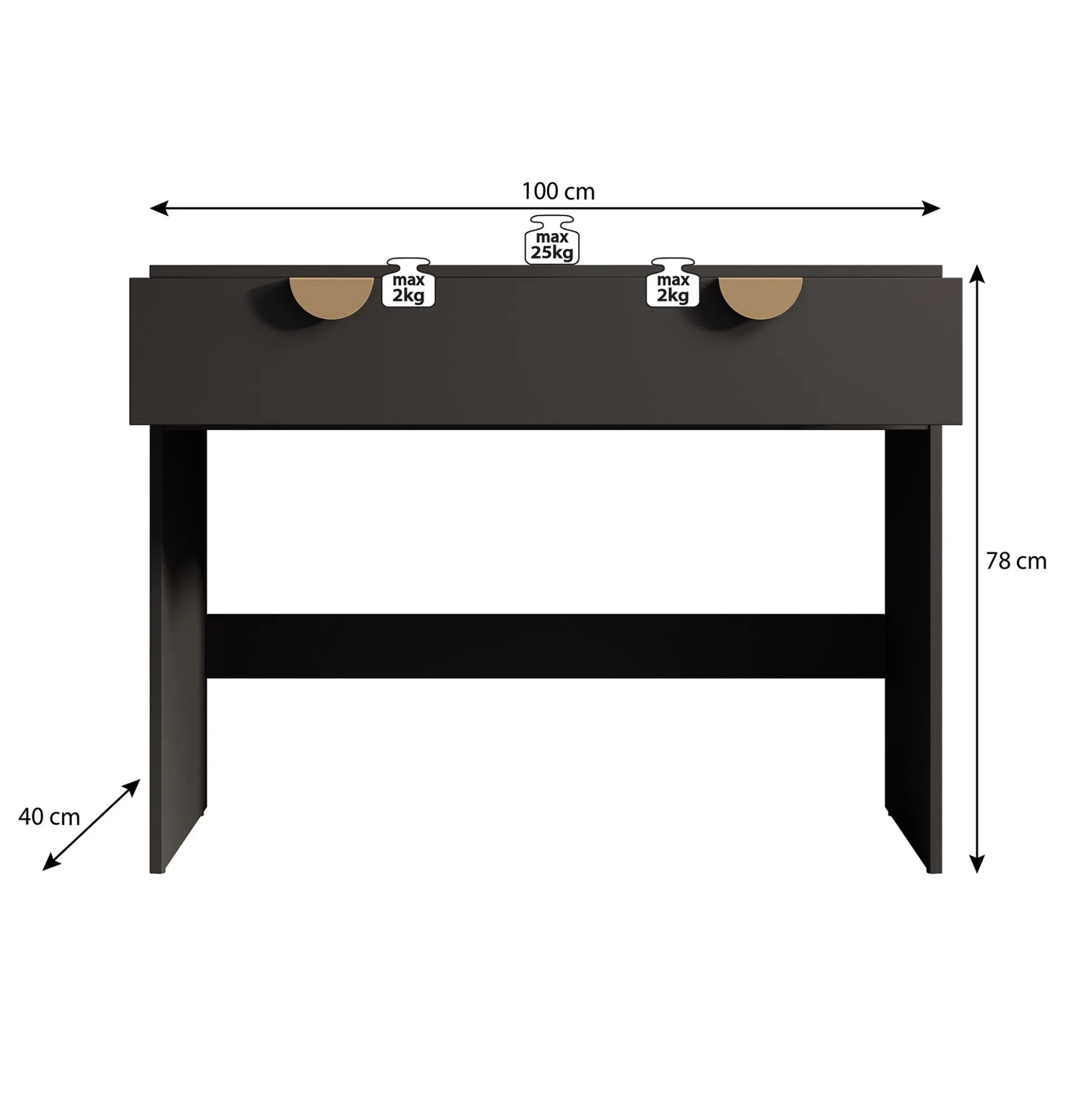Veerle - Kaptafel - Zwart - 100x40 cm