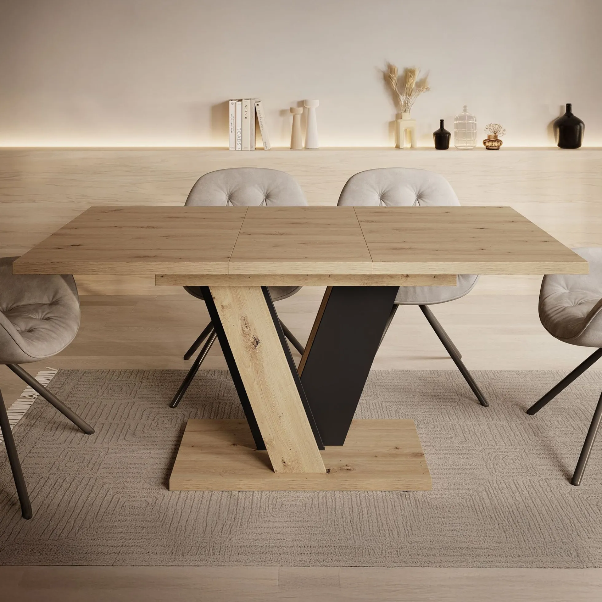 Velluto - Eetkamertafel - Eiken/zwart - 120x90x75 cm