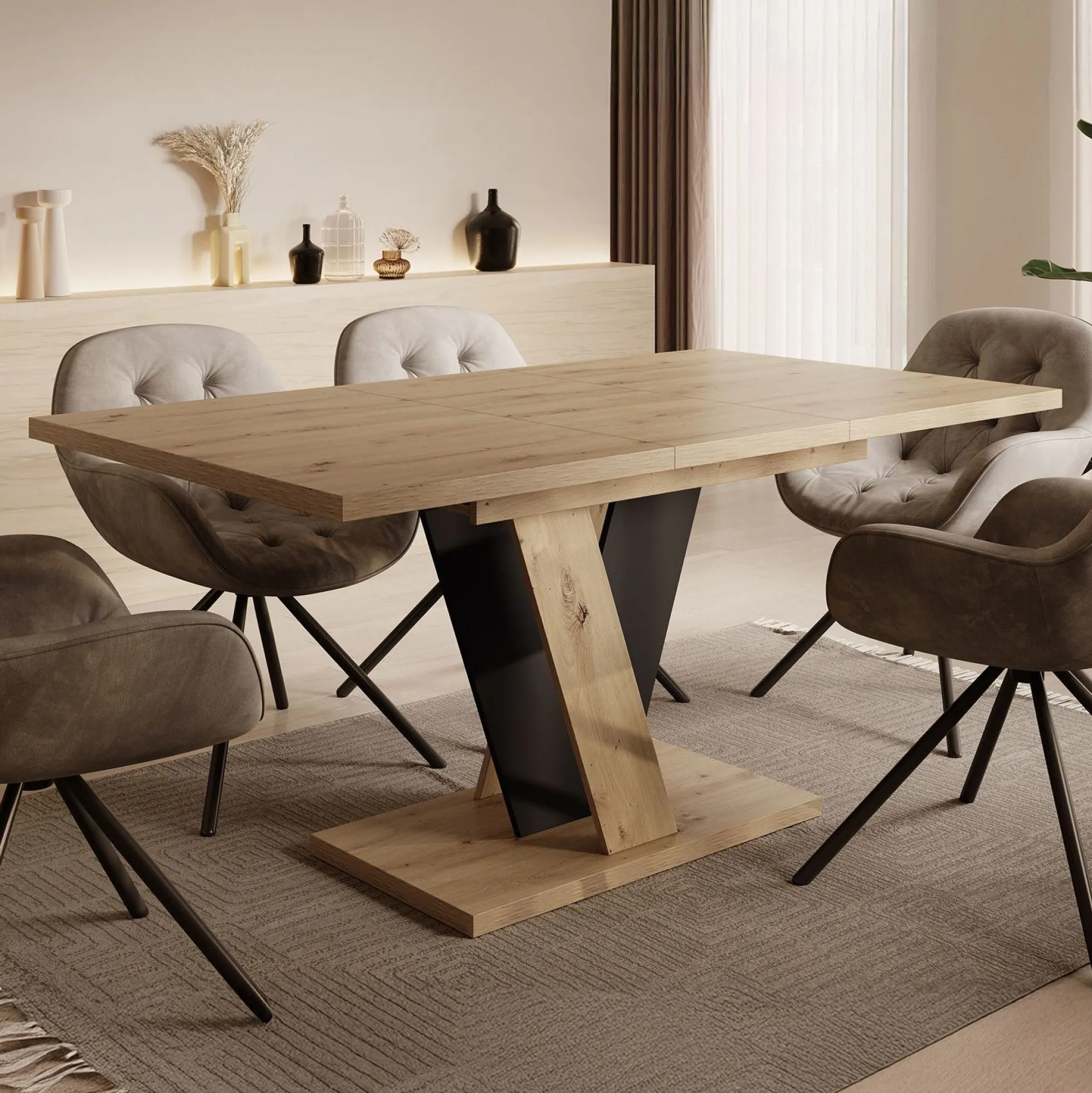 Velluto - Eetkamertafel - Eiken/zwart - 120x90x75 cm