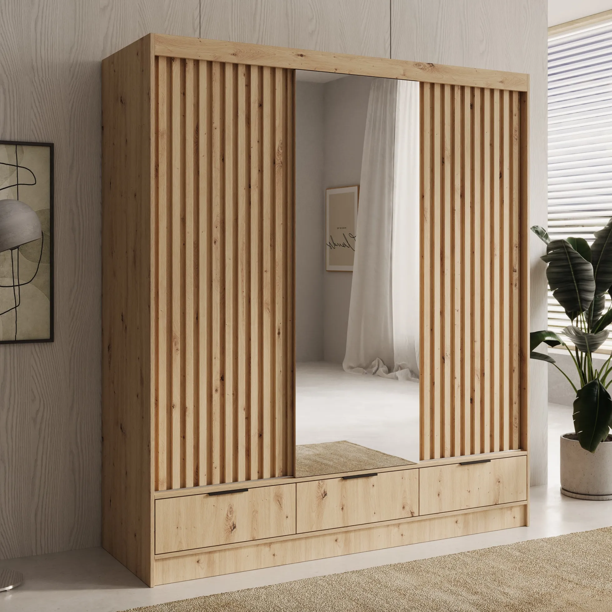 Venn - Kledingkast met schuifdeuren - Eiken - 180x60x204 cm