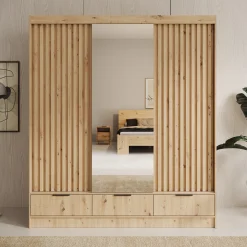 Venn - Kledingkast met schuifdeuren - Eiken - 180x60x204 cm