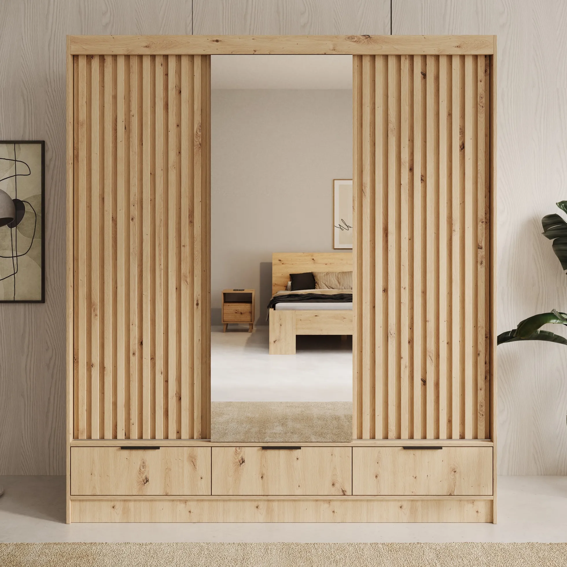 Venn - Kledingkast met schuifdeuren - Eiken - 180x60x204 cm