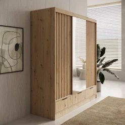 Venn - Kledingkast met schuifdeuren - Eiken - 180x60x204 cm