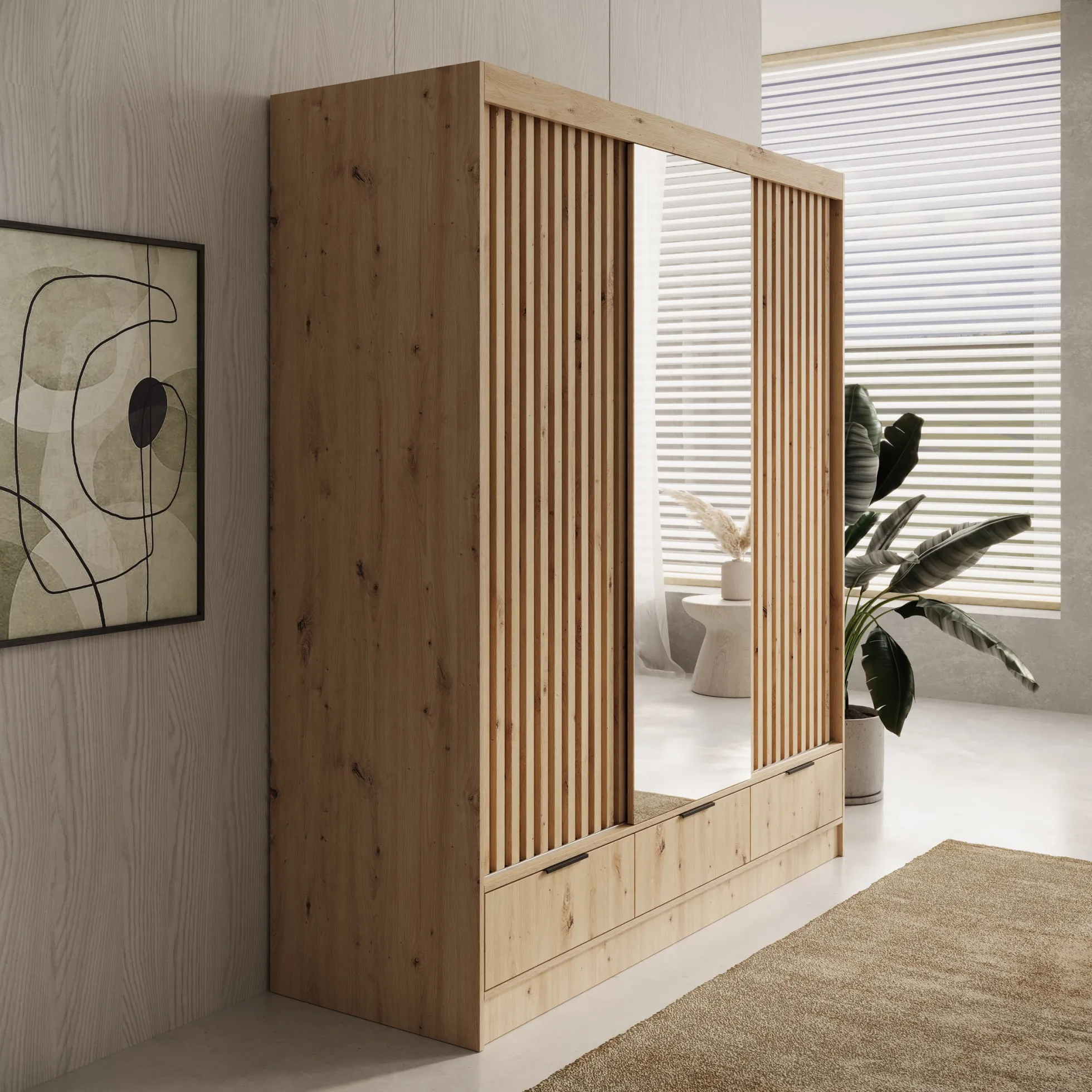 Venn - Kledingkast met schuifdeuren - Eiken - 180x60x204 cm