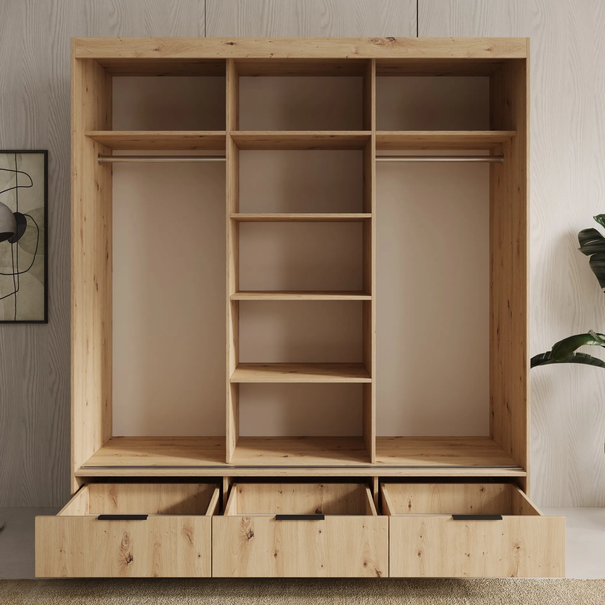 Venn - Kledingkast met schuifdeuren - Eiken - 180x60x204 cm