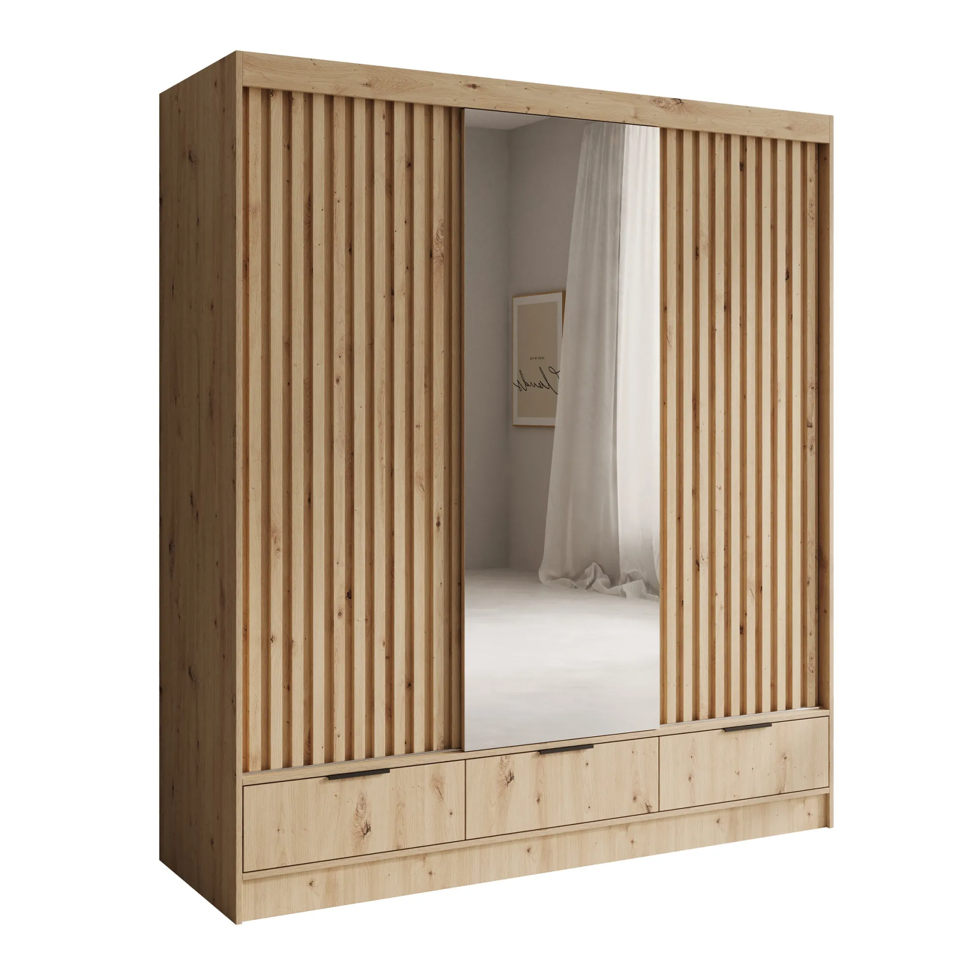 Venn - Kledingkast met schuifdeuren - Eiken - 180x60x204 cm