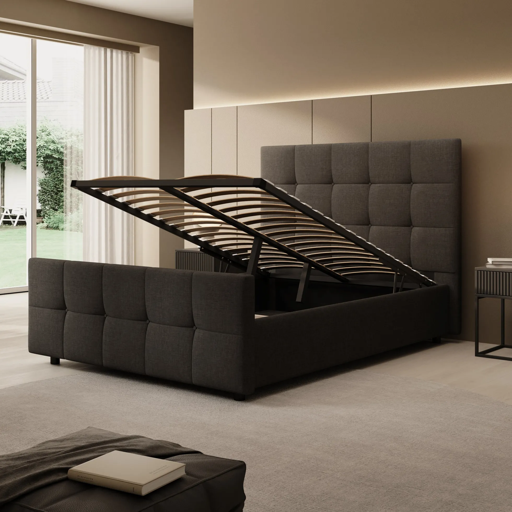 Verano - Tweepersoonsbed - Stof zwart - 140x200 cm