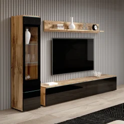 Verity - Wandmeubel - Zwart/eiken - 180x33x32 cm